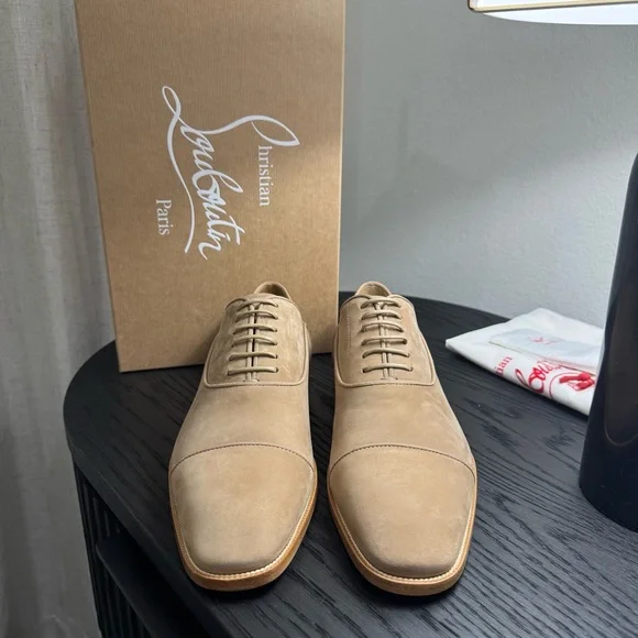 Christian Louboutin Greggory Lace-Up Dress Shoes Suede Tan 44 - Picture 2 of 7